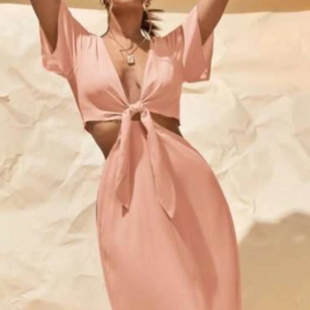 Knot Front Cut Out Split Hem Dress